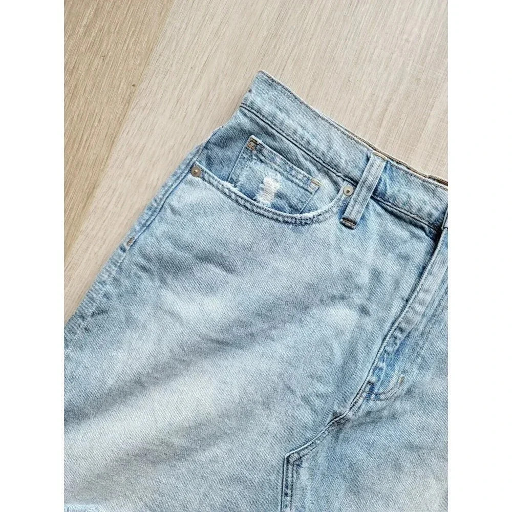 Madewell Rigid Denim Jean A-Line Distressed  Cut Out Light Wash Mini Skirt Sz 31 - Picture 3 of 10